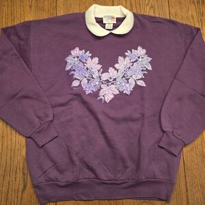 Vintage Morning Sun Collared Floral Crewneck Sweatshirt Made USA XL